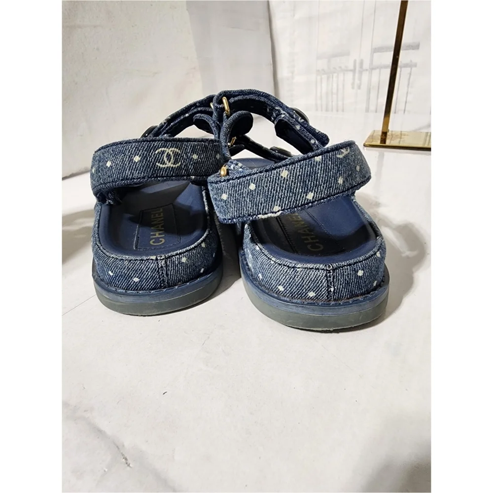 Chanel Denim Dad Interlocking Slingback Sandals Blue